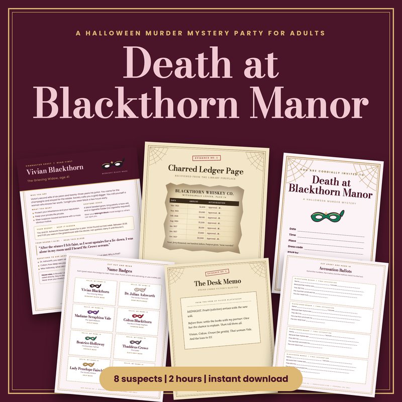 Death at Blackthorn Manor Halloween murder mystery party game