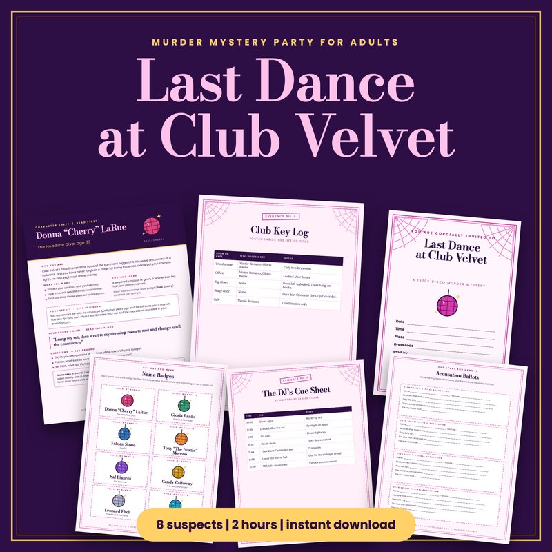 Last Dance at Club Velvet 70s disco murder mystery party game
