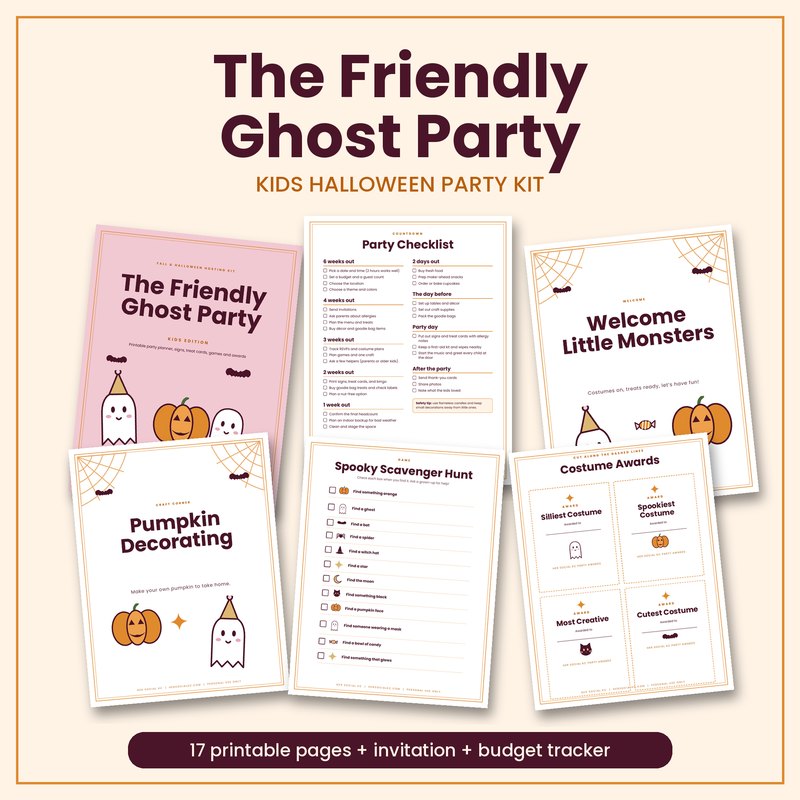 The Friendly Ghost Party kids Halloween party kit printable