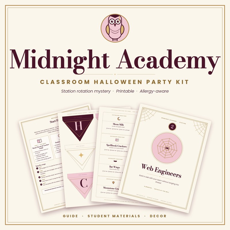 Midnight Academy classroom Halloween party kit printable